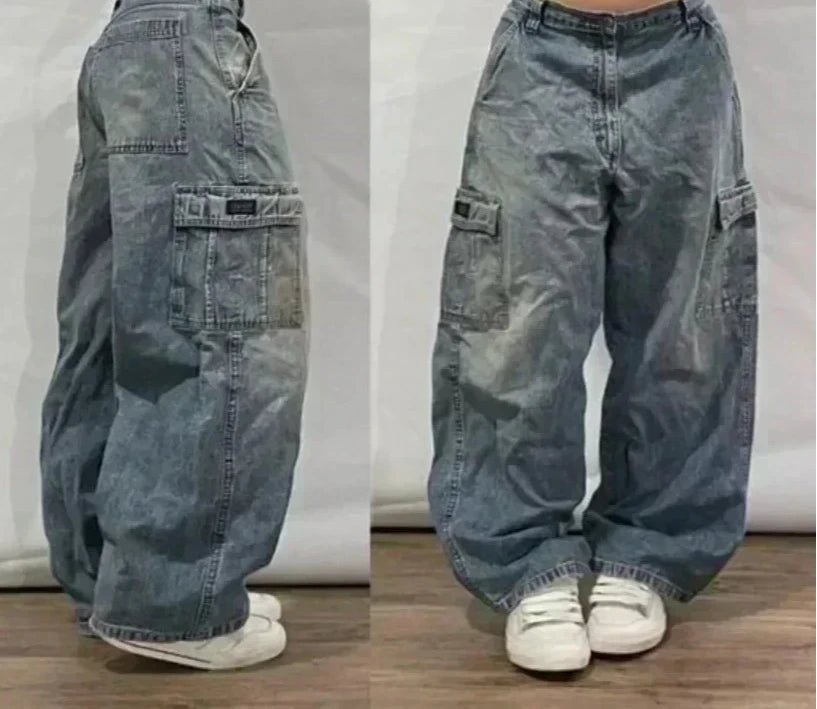 Street Fashion Trend Totenkopf bestickte Jeans Damen Harajuku Y2K Neue Hip Hop Joker Straight Wide-Leg Hosen Paar Freizeitjeans