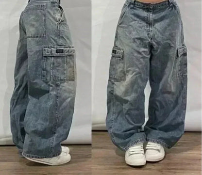 Street Fashion Trend Totenkopf bestickte Jeans Damen Harajuku Y2K Neue Hip Hop Joker Straight Wide-Leg Hosen Paar Freizeitjeans