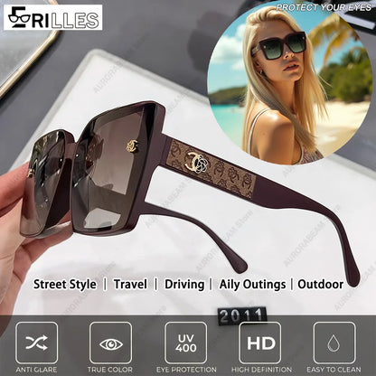 Polarized Oversized Sunglasses Ladies, TAC Lens Anti-Glare, Square Shape UV400, for Street Style and Driving, 2025 New Trendy