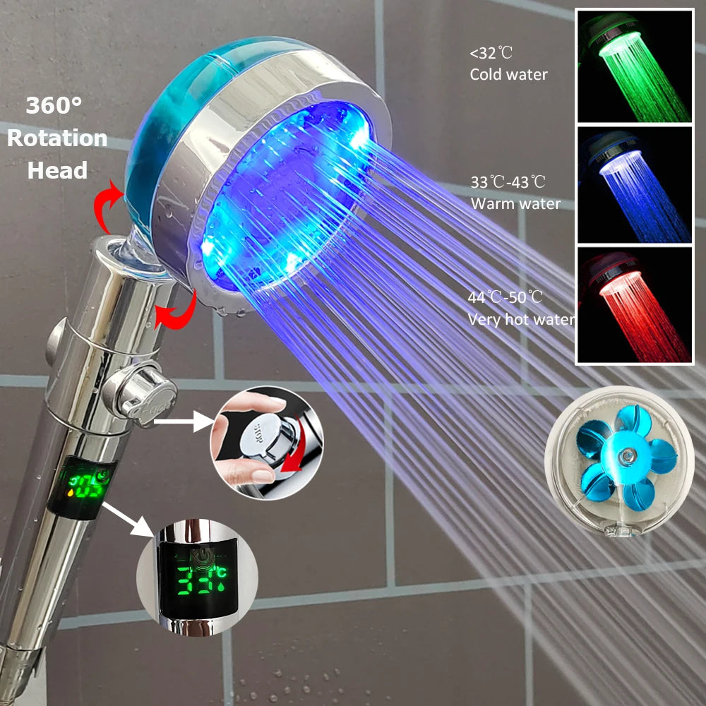 Hochdruck-LED-Duschkopf, Ein-Knopf-Stopp, digitaler Bildschirm, schwarzer Handbrause-Duschkopf mit Temperatursensor