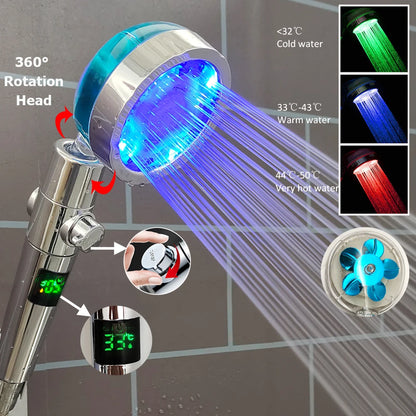 Hochdruck-LED-Duschkopf, Ein-Knopf-Stopp, digitaler Bildschirm, schwarzer Handbrause-Duschkopf mit Temperatursensor