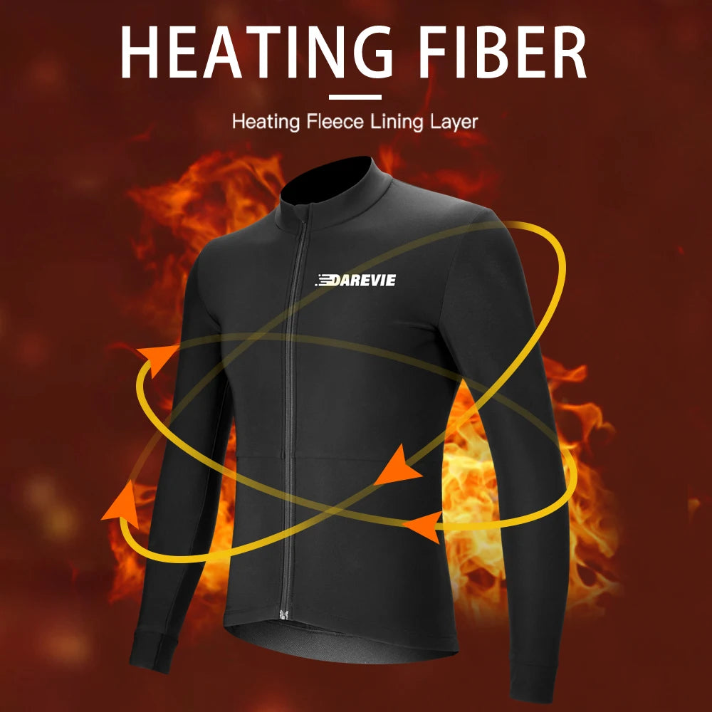 DAREVIE Radtrikot Winter Thermofleece Radtrikot Herren Langarm Warm Weich angeraut Atmungsaktive Fahrradbekleidung