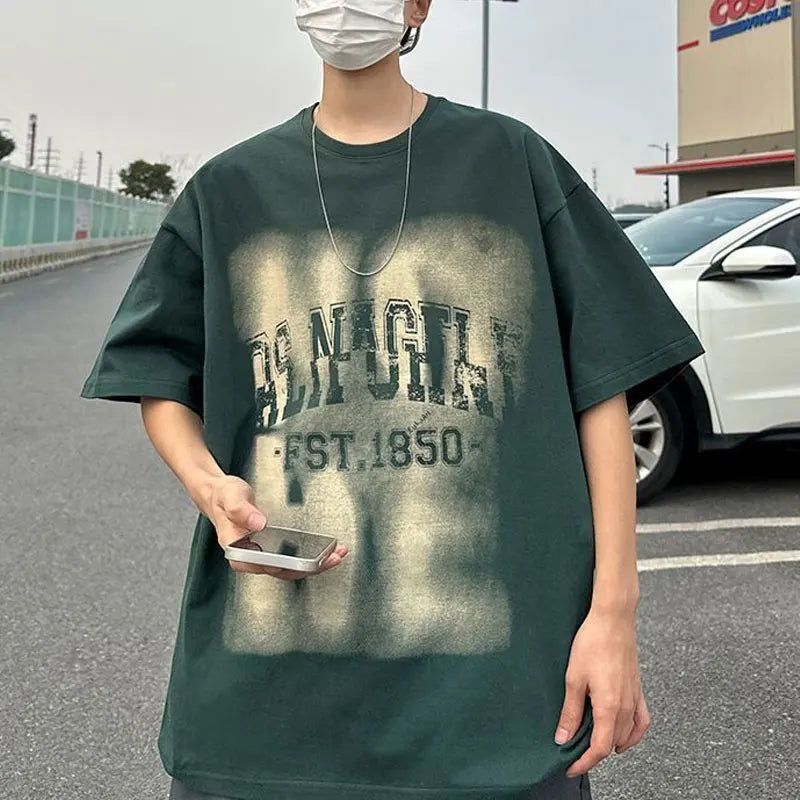 Men's Retro Letter Print T-Shirt | Casual Pullover