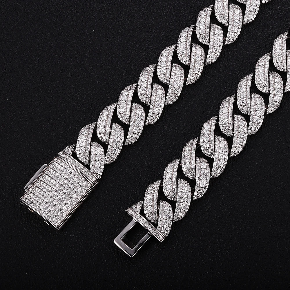 Provence Moissanite Cuban Chain Bracelet for Men 18mm Rock Cuban Link Bangles Hip Hop Link Chain for Man Miami Rapper Bracelet