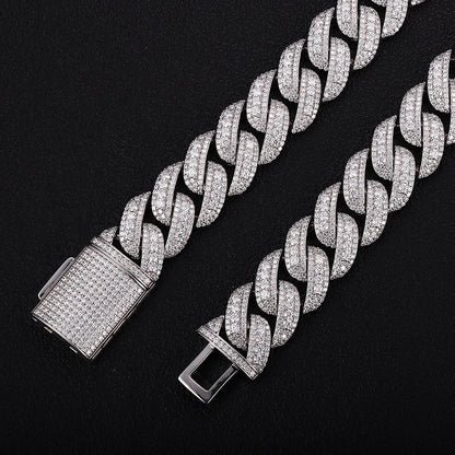 Provence Moissanite Cuban Chain Bracelet for Men 18mm Rock Cuban Link Bangles Hip Hop Link Chain for Man Miami Rapper Bracelet