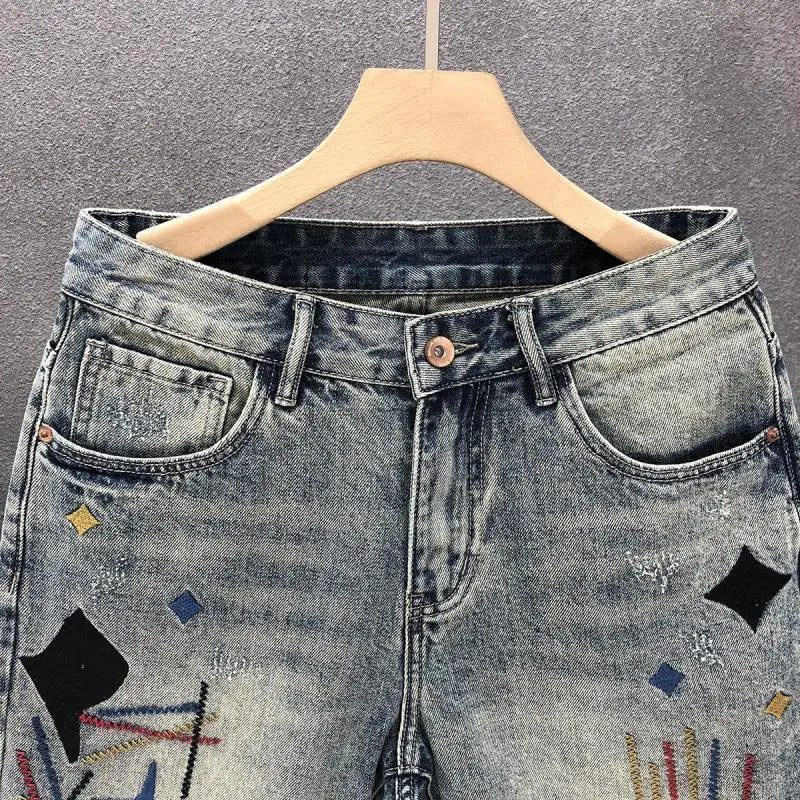 Men's Luxury Embroidered Ripped Denim Shorts – Summer