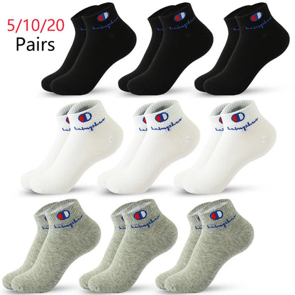 5/10/20 Paar Herren Knöchelsocken Baumwolle Klassische Markenmode Schwarz-Weiße Socken Atmungsaktive Mesh Sportsocken für den Sommer