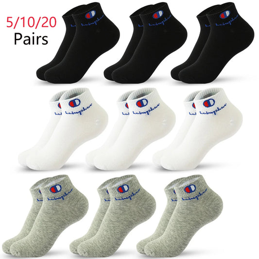 Men's Cotton Ankle Socks Black White - 5/10/20 Pairs