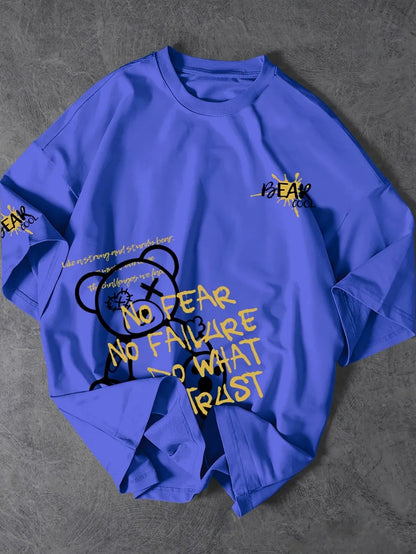 Modisches Herren Sommer personalized Teddybär Buchstaben Print bequemes und atmungsaktives Rundhals T-Shirt Outdoor Street Top