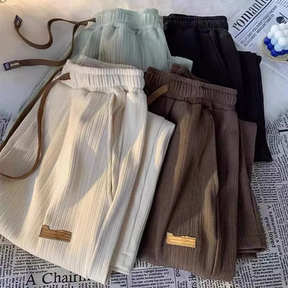 Ice Silk Straight Leg Pants Men's Summer Thin Wide Leg Casual Loose Quick Dry Long Trousers Youth Active Style Other Casual