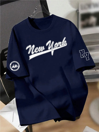 New men's summer design letter print soft and breathable round neck T-shirt summer outdoor street quick drying top