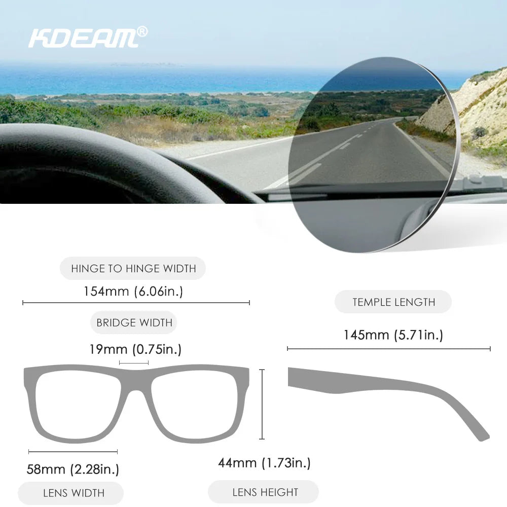 KDEAM Große quadratische Herrensonnenbrille Polarisierte photochrome Übergröße Sonnenbrille Mode Damensonnenbrille Verbesserte Version