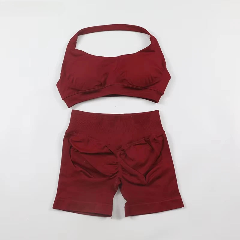 2Pcs Impacts Gym Set Tank Tops High Waist Scrunch Seamless Shorts Gym Suit Fitness Clothes Activewear Workout