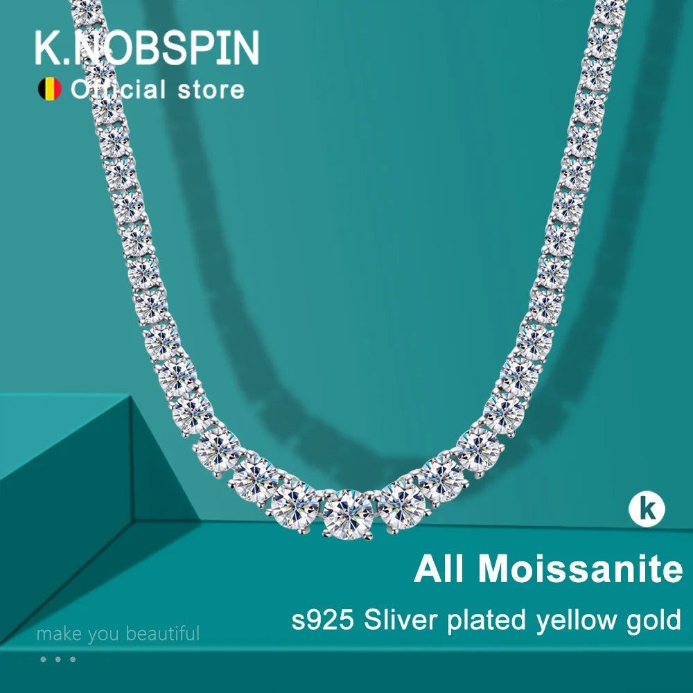 KNOBSPIN D Color Moissanit Tennis Halskette 925 Sterling Silber vergoldet 18k Gold Halskette für Damen Herren Hiphop Party Schmuck