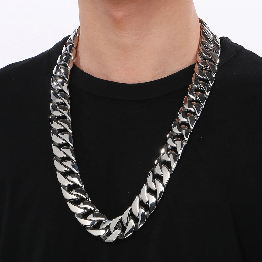 Men's 72CM Long 24MM Wide Curb Cuban Link Chain Necklaces Heavy Stainless Steel On Neck Chains for Man Party Jewelry Gifts Male