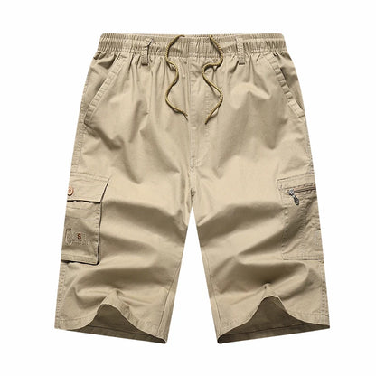 Herren knielange Freizeitshorts mit Reißverschlusstasche, modisch, locker, gerade, Baumwolle, bequem, Strand, Laufshorts