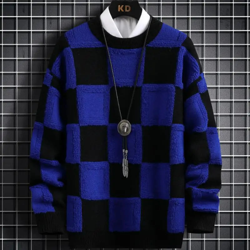 Fall/Winter Mens Brand Pullovers Sweaters High Quality Thick Warm Cashmere Sweater Men Luxury Plaid Pull Homme 2024