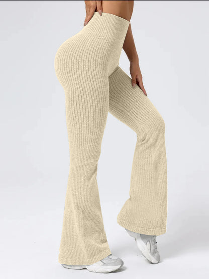 Women's High-Waist Bell Bottom Pants Sporty Tight Fit Comfortable Elastic Design Ideal for Exercise And Daily Wear