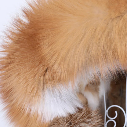 MAOMAOKONG 2023 Abnehmbarer Echtfuchs Pelzkragen Mäntel Damen Winterjacke Kapuze Kaninchenfellfutter Lange Parkas Damenbekleidung