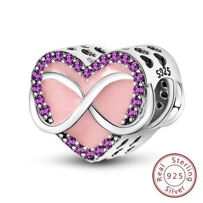 Charm 925 Sterling Silver Pink Pendant Charm Fit Original Charm Bracelet Necklace Beads DIY Jewerlry Accessories