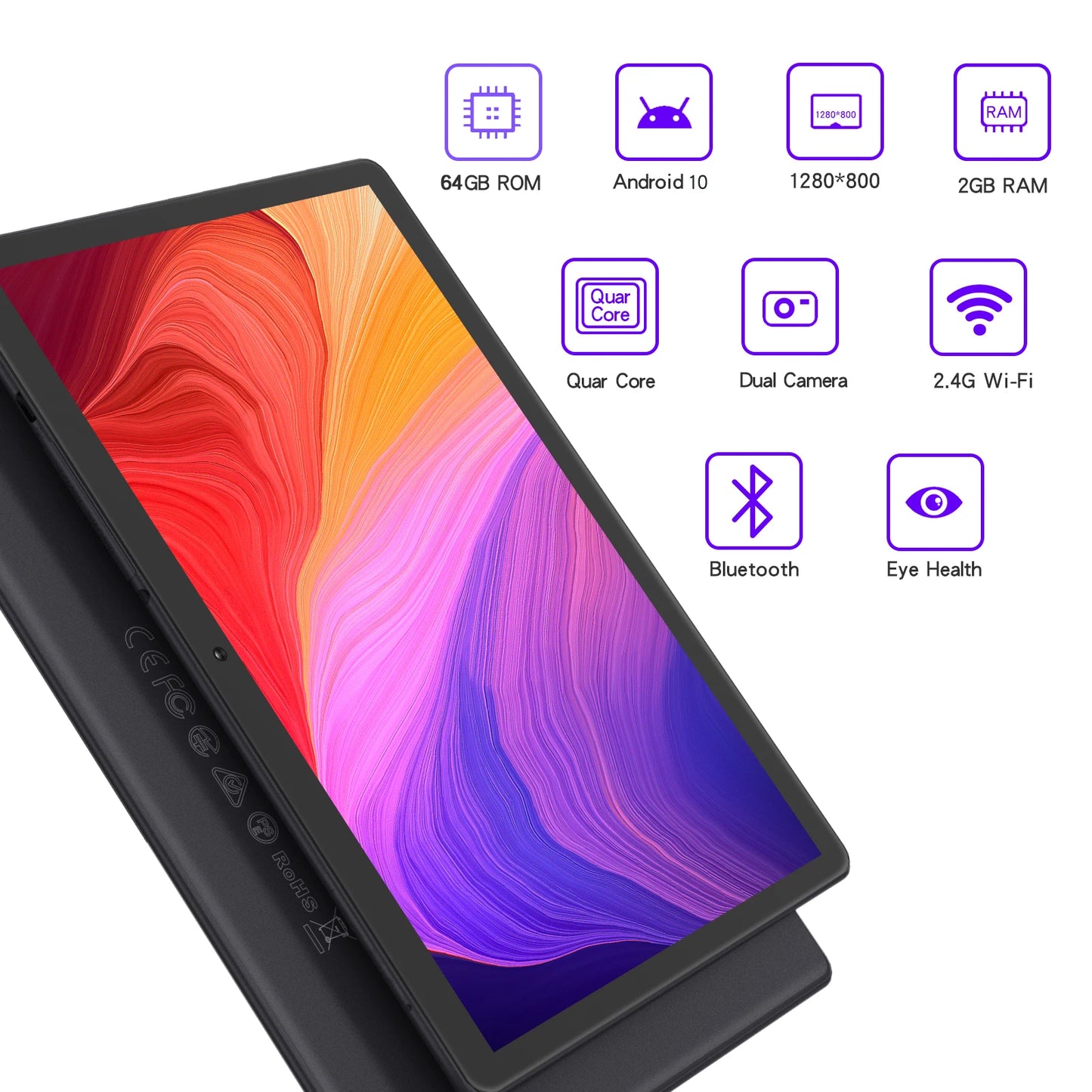 PRITOM 10 Zoll Tablet PC mit SIM-Slot Android 13 64 GB Quad Core Touchscreen WLAN GPS Unterstützung 3G Telefonanruf