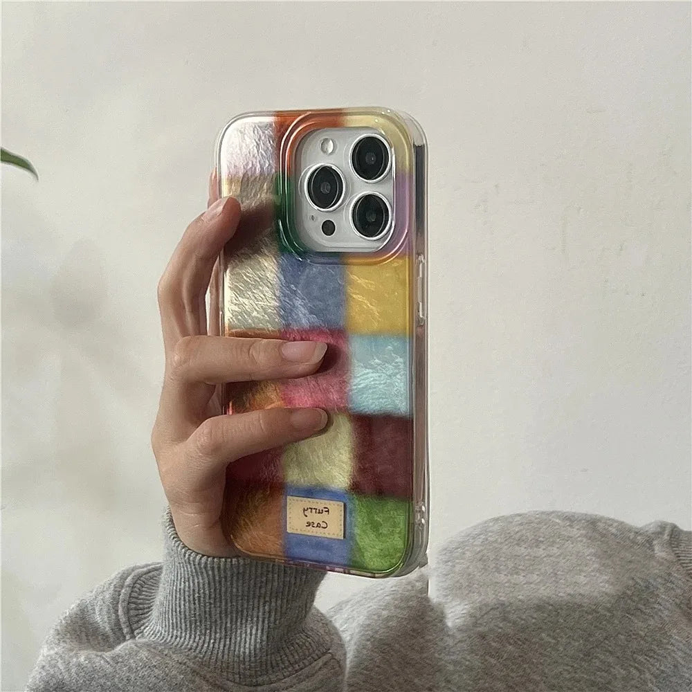 Cute Dopamine Color Block Match Plaid Clear Case For iPhone 17 16 15 14 13 12 11 Pro Max XS XR X 7 8 Plus Checkered Soft Cover