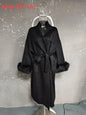 UCXQ Eleganter OL Business-Mantel Pelz-Patchwork Langarm Wollmantel Schöne Damenbekleidung Jacke Herbst 2025 Winter
