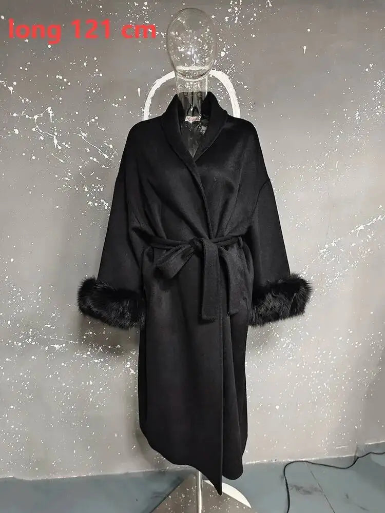 UCXQ Eleganter OL Business-Mantel Pelz-Patchwork Langarm Wollmantel Schöne Damenbekleidung Jacke Herbst 2025 Winter