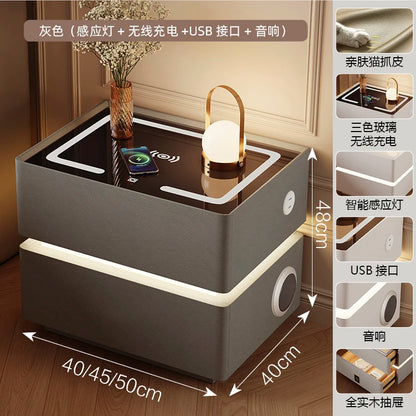 Intelligenter Nachttisch mit kabellosem Laden, schwebender LED-Nachttisch, luxuriöser, moderner Nachttisch mit 2 Schubladen, kompakte Schlafzimmermöbel