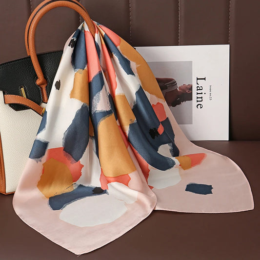 Luxury Satin Silk Square Scarf Women Shawl