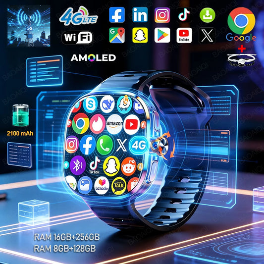 5G Smart Watch AMOLED 2.4" 32GB Google Play GPS SIM