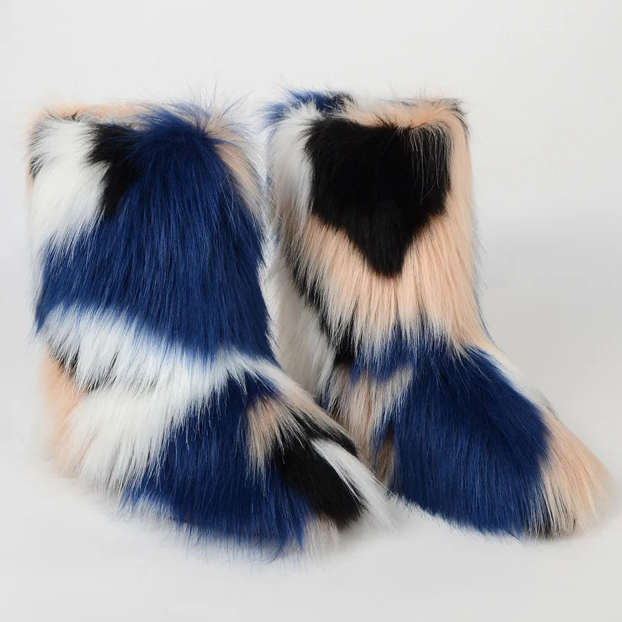 Winter Shoe Women's Winter Fluffy Faux Fox Fur Boots Woman Plush Warm Snow Boots Luxury Footwear Girls' Furry Fur Bottes Fashion