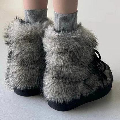 Women's Bow Platform Snow Ankle Boots Warm Plush Winter