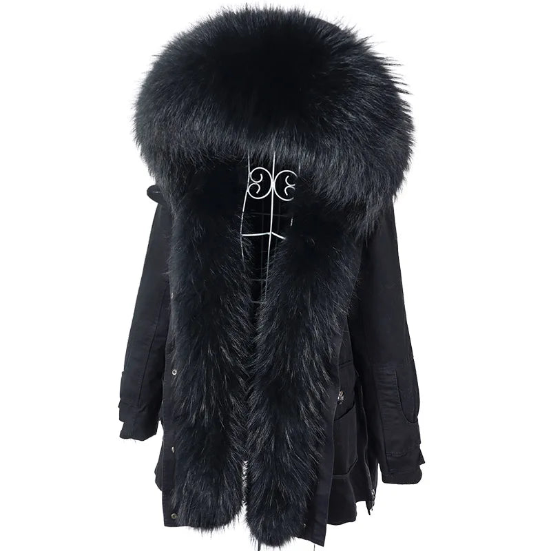2024 Maomaokong Winter Jacket Women Big Natural Real Fox Raccoon Fur Collar Coat Female Clothing Removable Inner Lining Parkas