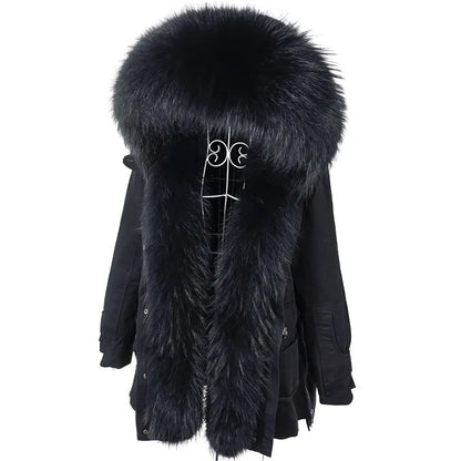 2024 Maomaokong Winter Jacket Women Big Natural Real Fox Raccoon Fur Collar Coat Female Clothing Removable Inner Lining Parkas