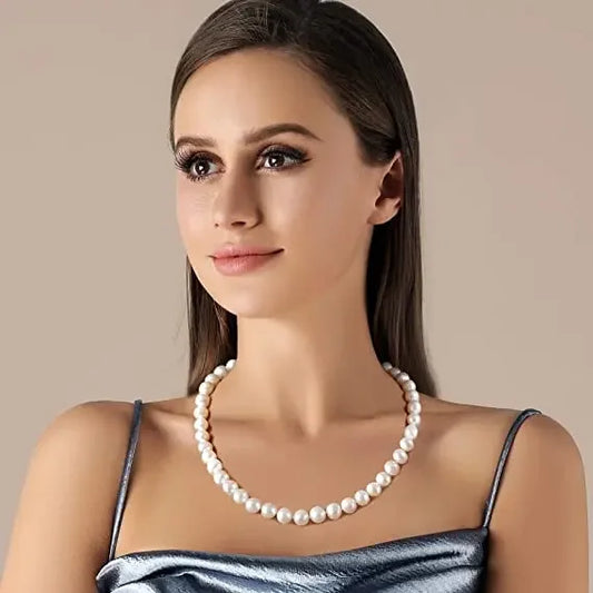 YWYC 8-10MM Baroque Natural Freshwater Pearl Necklaces for Women 925 Sterling Silver Necklaces Jewelry 40-50cm Length - Teglex