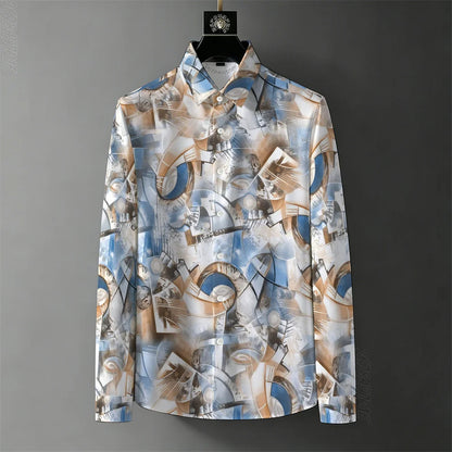 Teglex Men's Retro Graffiti Print Long Sleeve Shirt