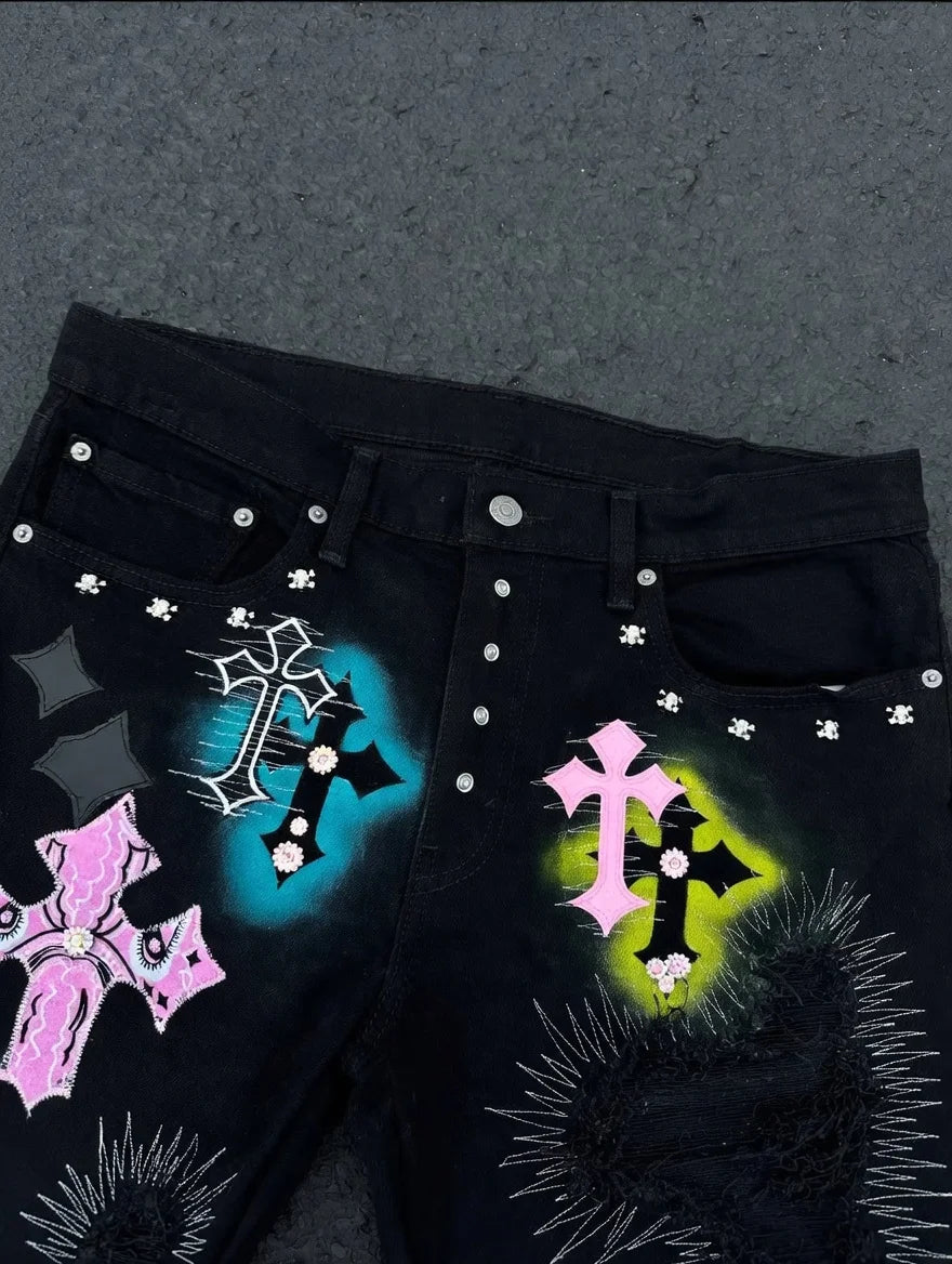 Retro Jeans Popular Patch Shorts Embroidered Willow Loose Casual Jean Shorts