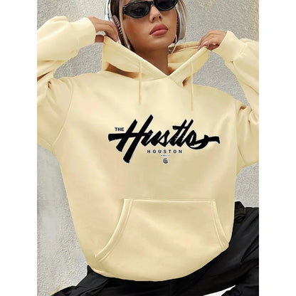 Herbst Winter Damen Locker Warm Houston Buchstabenmuster Wildleder Langarm Kapuzenpullover
