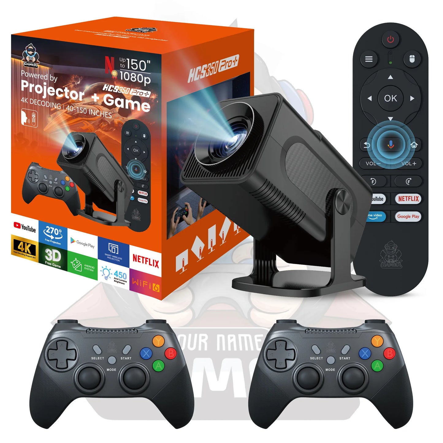 HCS350PRO plus 3D HD portable  Retro video game consoles projector smoothly without buffering for Android WIFI6 dual system game