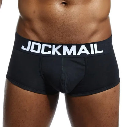 JOCKMAIL Marken Herren-Slips, atmungsaktive Boxershorts, Baumwolle, Herrenunterwäsche, U-förmiger Beutel, sexy Unterhose, bedruckte Blätter, Homewear-Shorts