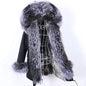 MAOMAOKONG 2023 Abnehmbarer Echtfuchs Pelzkragen Mäntel Damen Winterjacke Kapuze Kaninchenfellfutter Lange Parkas Damenbekleidung