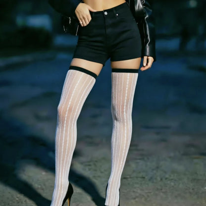 Women White Thigh High Hosiery Stockings