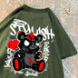 Explodierende schwarze Puppenbär-Männer-Frauen-T-Shirts Hochwertige Baumwolltops Sommer Locker T-Shirts Einfachheit Atmungsaktive Streetwear