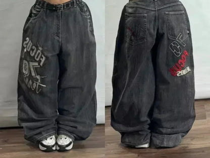 American Fashion Hip Hop Joker Oversized Jeans Women Street Y2K New Clearance Spot Hot Mopping Wide-leg Pants Unisex Loose Jeans
