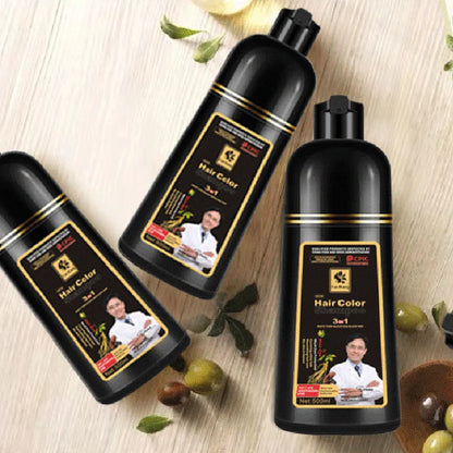 500ml 3 In 1 Hair Color Shampoo Black Hair Dye Covering White Hair Shampoo Black Plant Hair Dye Fast Hair Dye Cream Styling DIY