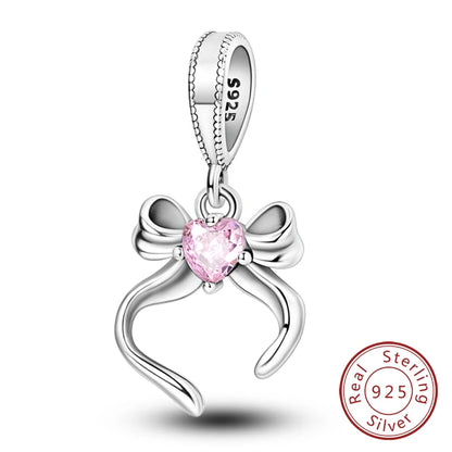 Charm 925 Sterling Silver Pink Pendant Charm Fit Original Charm Bracelet Necklace Beads DIY Jewerlry Accessories