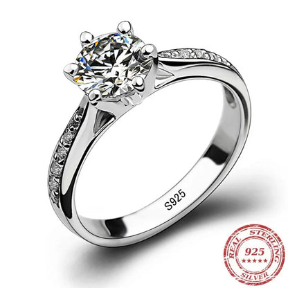 925 Sterling Silver Six-Claw Diamond Ring for Women