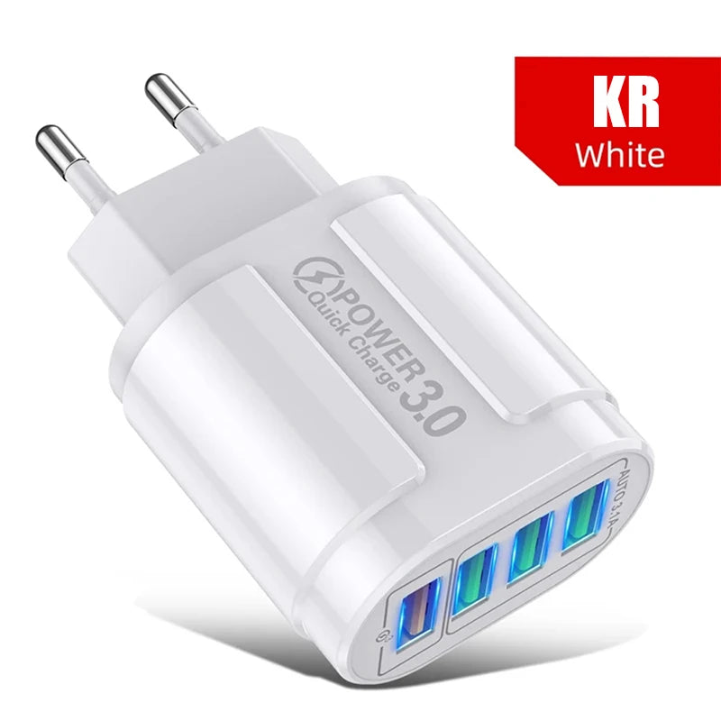 48W QC3.0 Fast Charger 4-Port USB EU Travel Adapter
