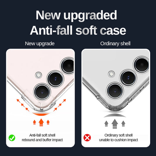 Comparison of new upgraded anti-fall soft case with ordinary shell on a dark background